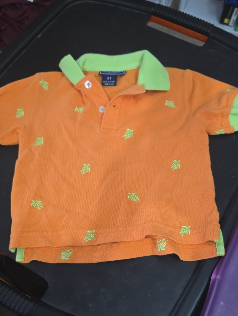 Boys Kitestrings Turtle Polo. Size 2t. Orange/Green. GUC